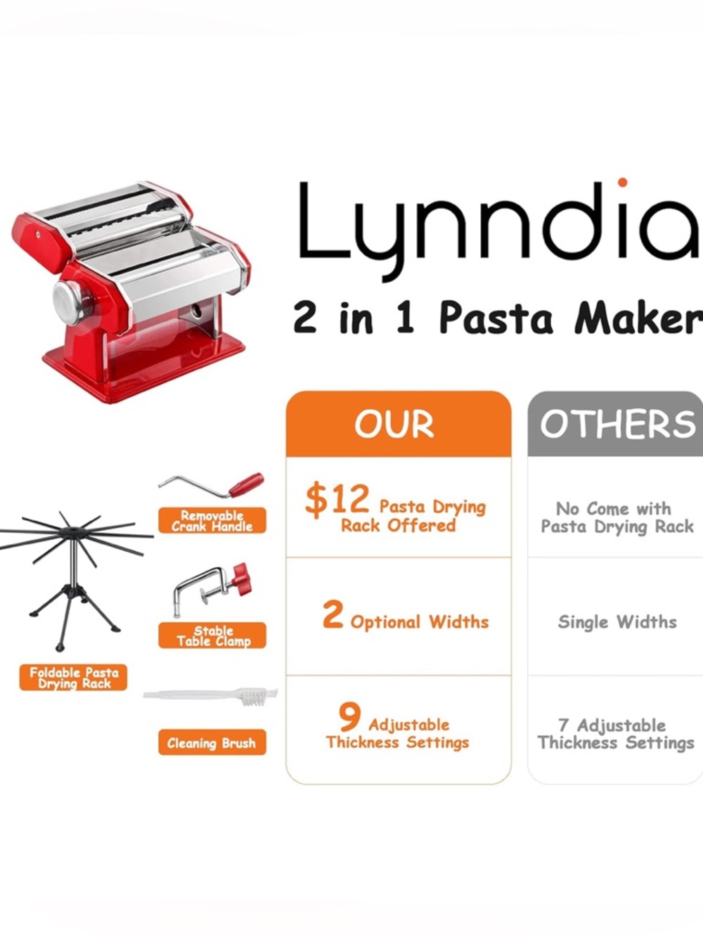 Lynndia 2-in-1 Pasta Maker - Red